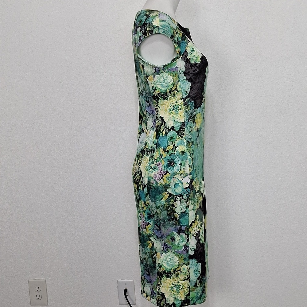 Beige by ECI Black Teal Tropical Multicolor Floral Maximalism Sheath Dress Sz. 4 - Picture 9 of 13